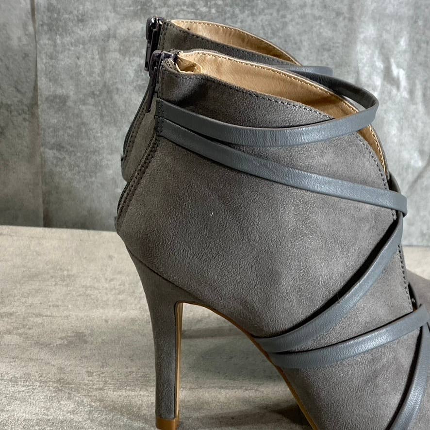 JOURNEE COLLECTION Grey Samara Round Peep-Toe Back Zip Stiletto Bootie SZ 6