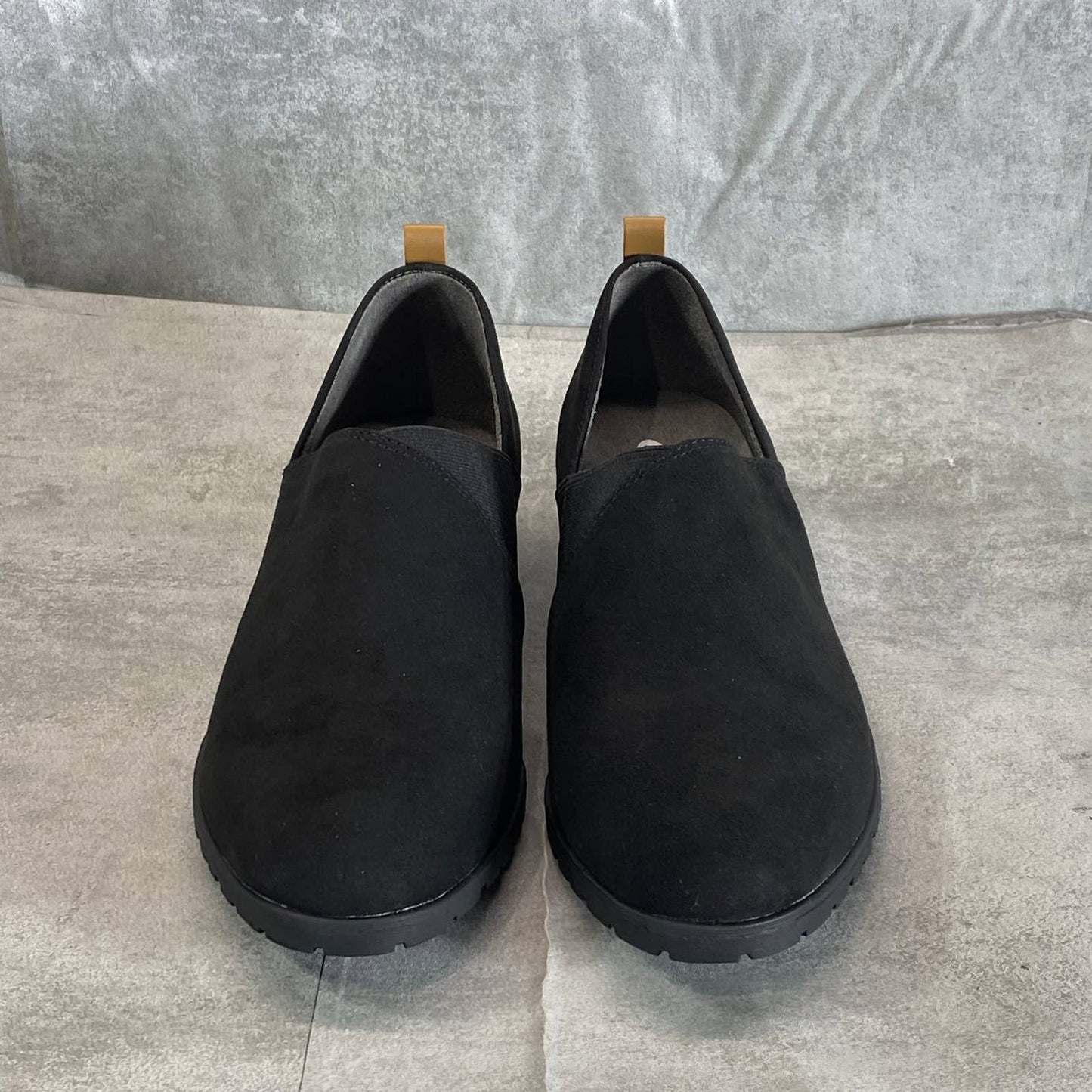 DR. SCHOLL'S Black Fabric Retrogade Round-Toe Lug-Sole Slip-On Shoes SZ 7.5