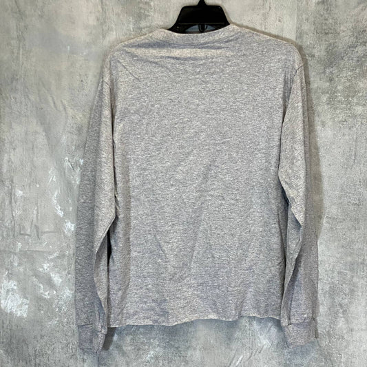 COZY ROZY Women's Heather Charcoal Graphic Crewneck Long Sleeve Raw Hem T-Shirt SZ M