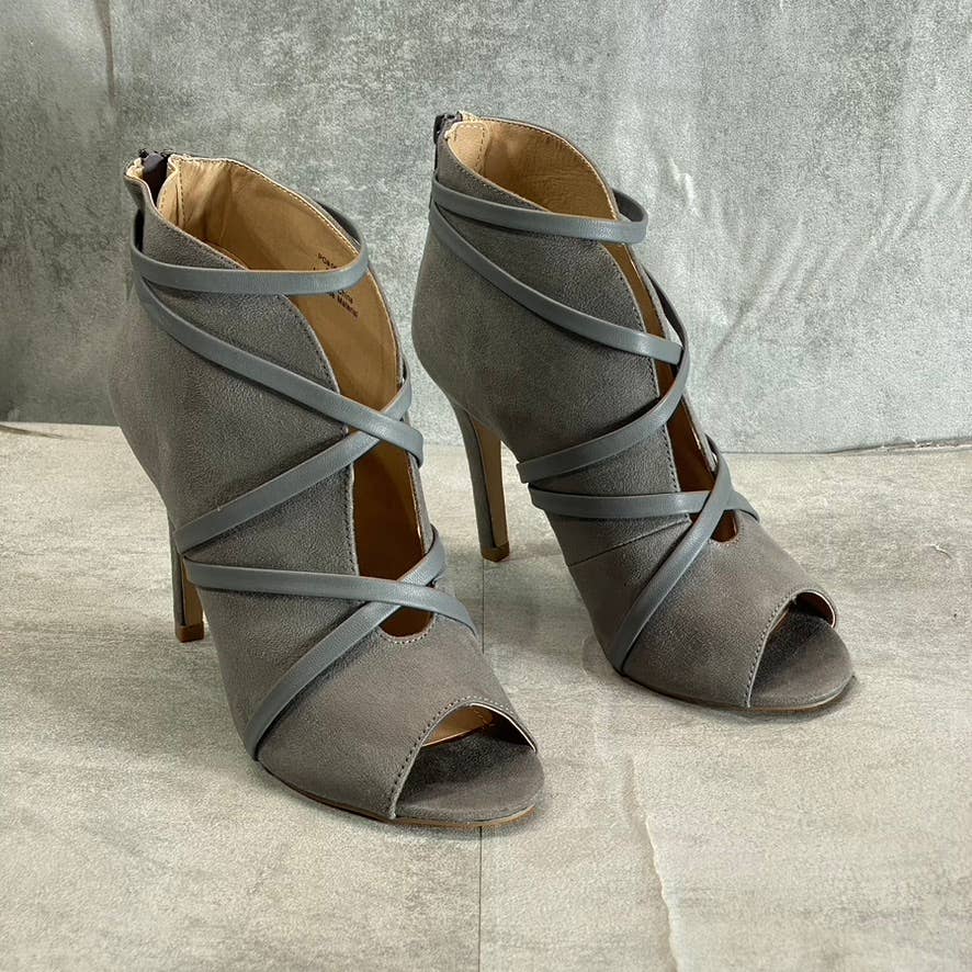 JOURNEE COLLECTION Grey Samara Round Peep-Toe Back Zip Stiletto Bootie SZ 6