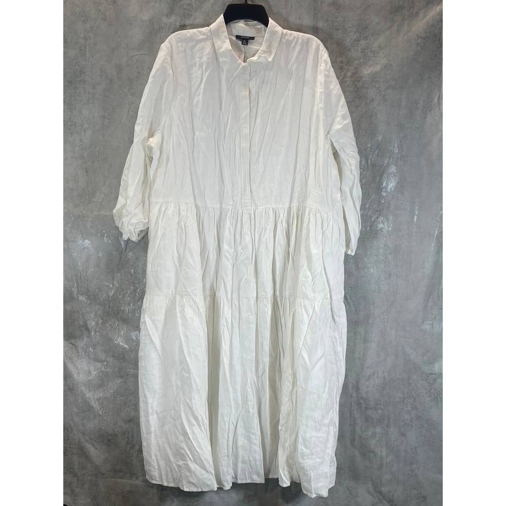 ALFANI Women's White Tiered 3/4 Balloon Sleeve Button-Front Midi Dress SZ 2XL