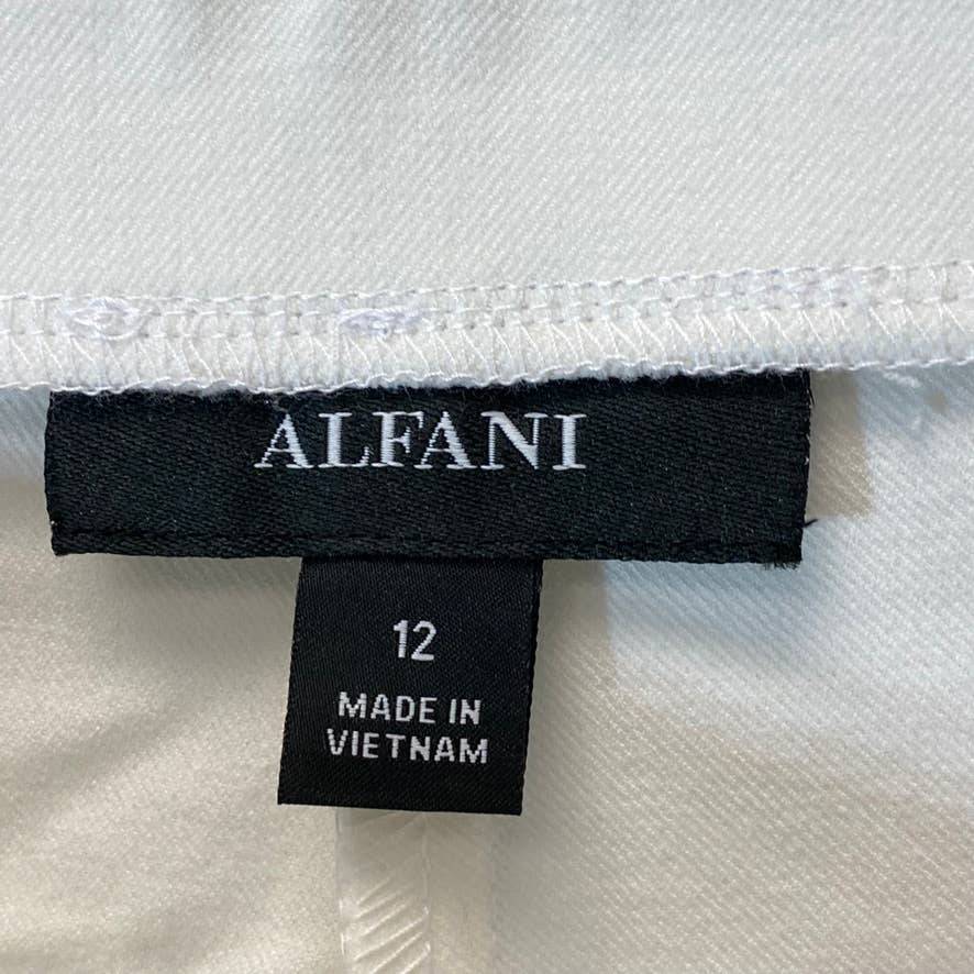 ALFANI Women's Bright White Comfort High-Rise Fringe-Hem Pull-On Pants SZ 12