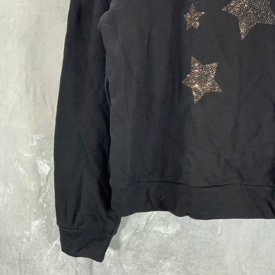 INC Women's Black Rhinestone Star Embellished Ruffle Long Sleeve Sweatshirt SZXL