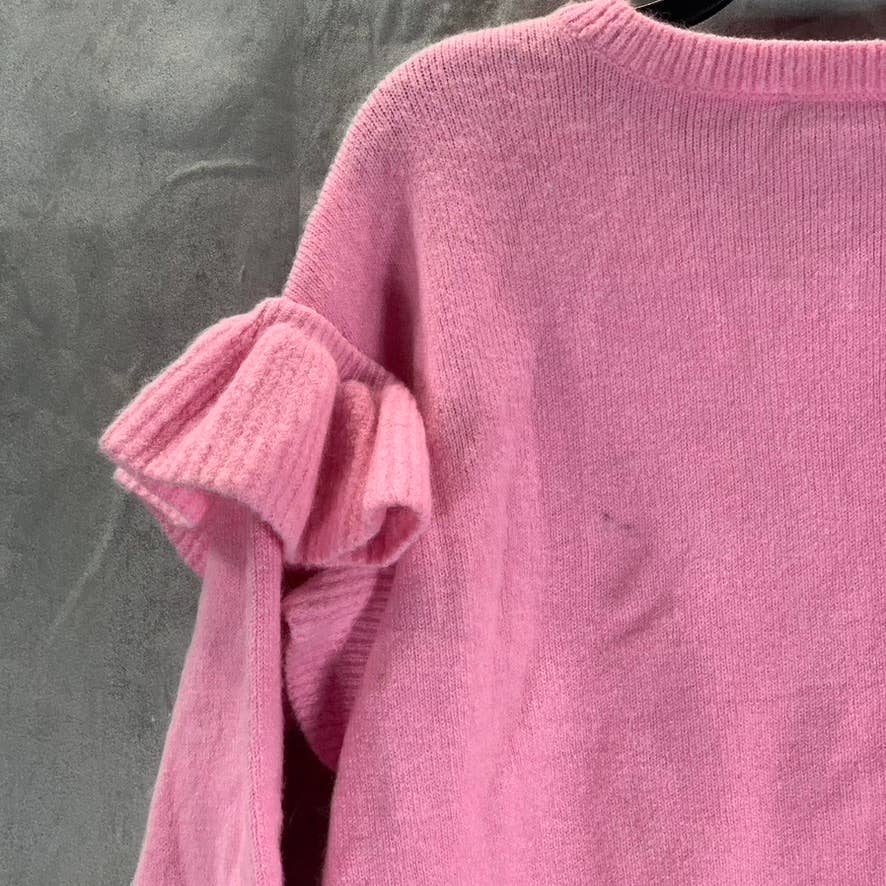 INC INTERNATIONAL Women's Pink Ruffle Shoulder Pullover Crewneck Sweater SZ L