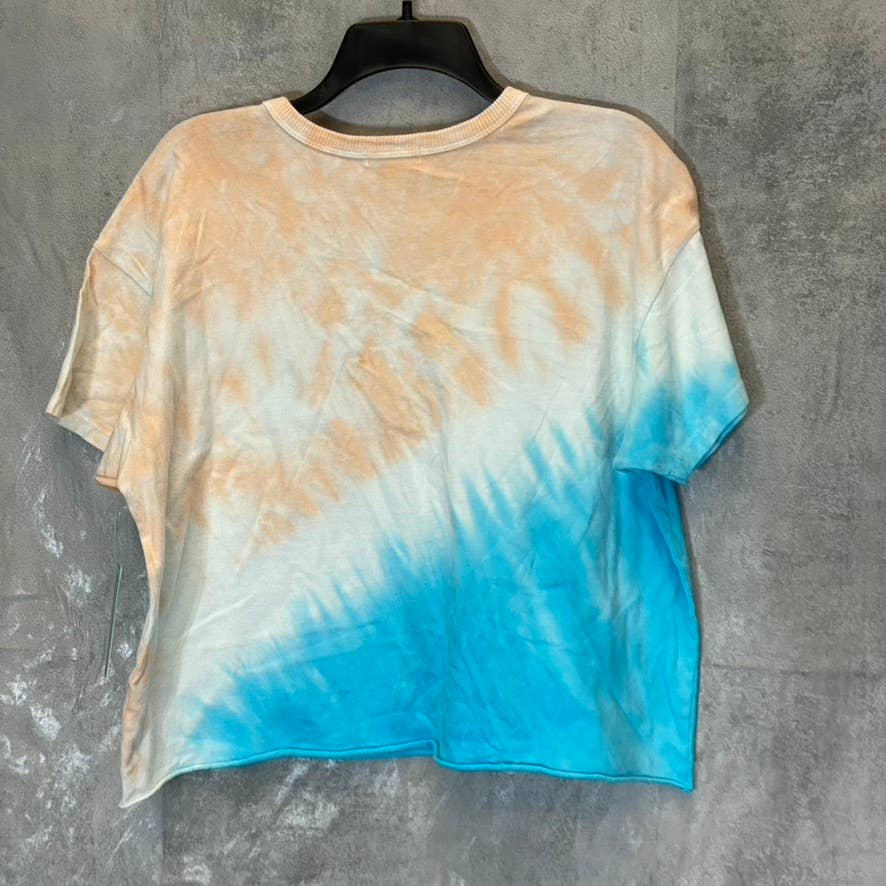ABOUND Women's Blue-Orange Tie-Dye Raw Hem Crewneck T-Shirt SZ M