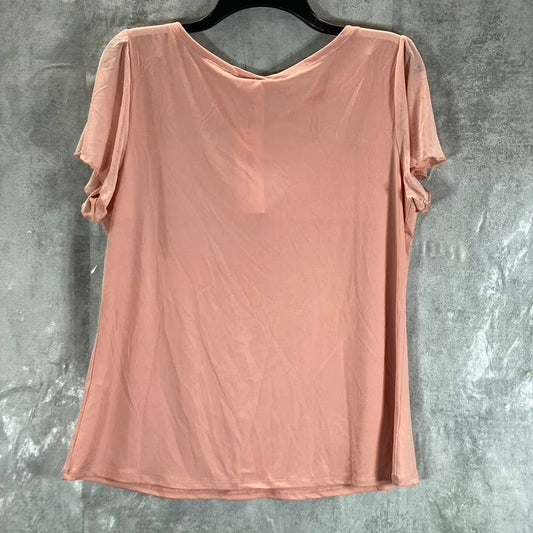 NY COLLECTION Women's Blush V-Neck Cutout Rhinestone Flutter Sleeve Top SZ L