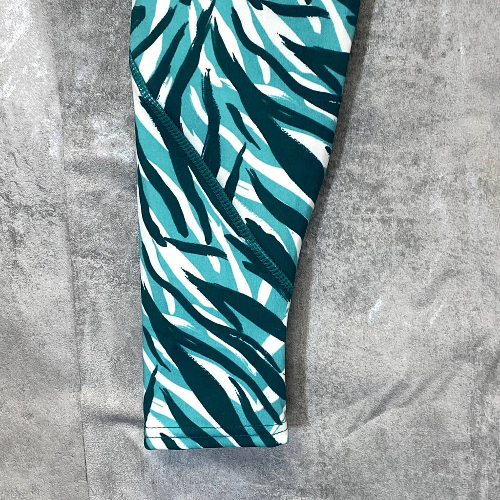 BODY GLOVE Women's Brushed Zebra Teal Printed High-Rise 7/8 Length Athletic Leggings SZ S
