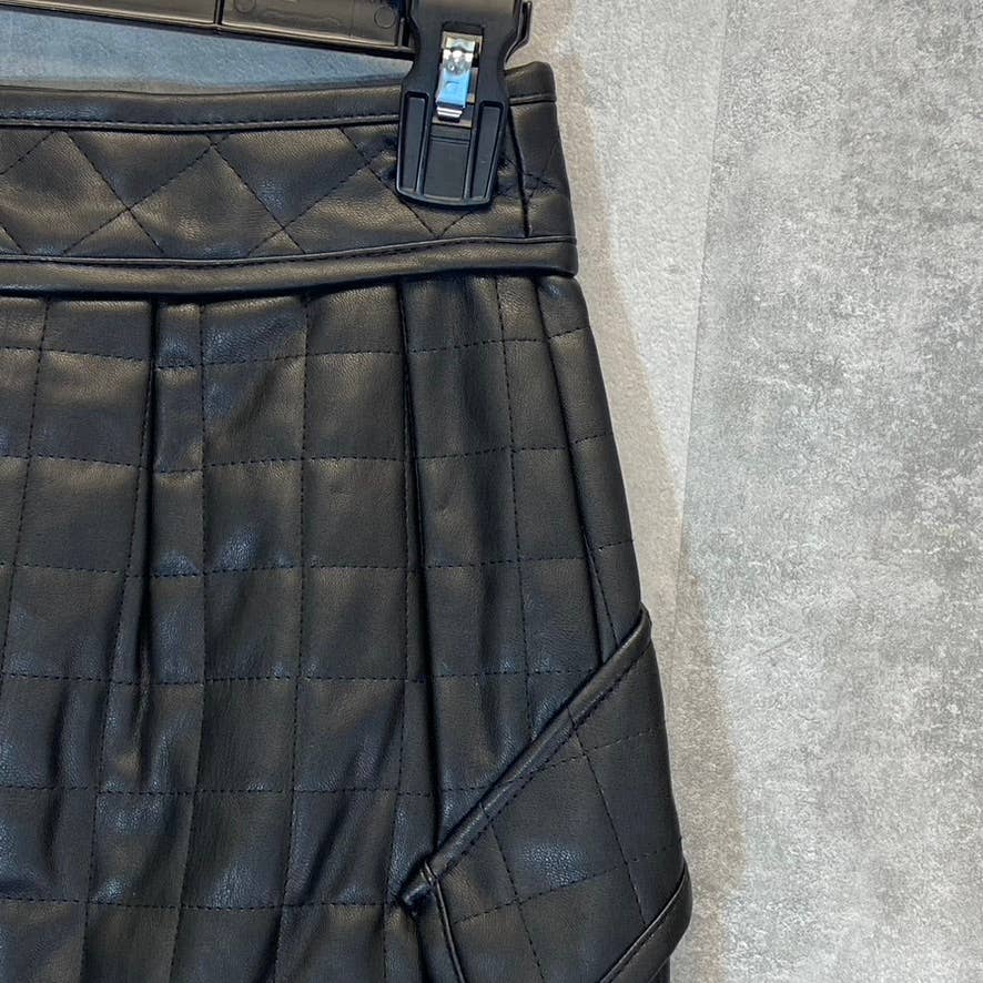 TOPSHOP Women's Solid Black Faux Leather Quilted Snap Front Mini Skirt SZ 4