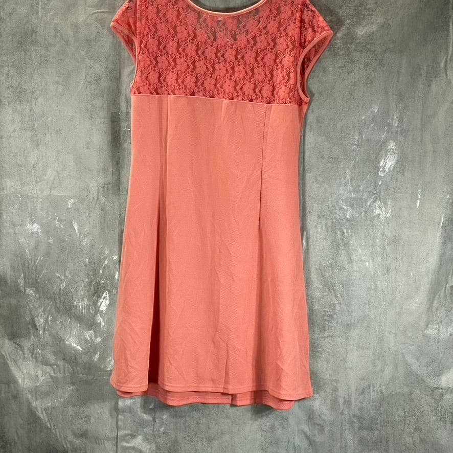 WHITE MARK Women's Plus Coral Pelagia Scoop-Neck Lace-Trim Mini Dress SZ 1XL