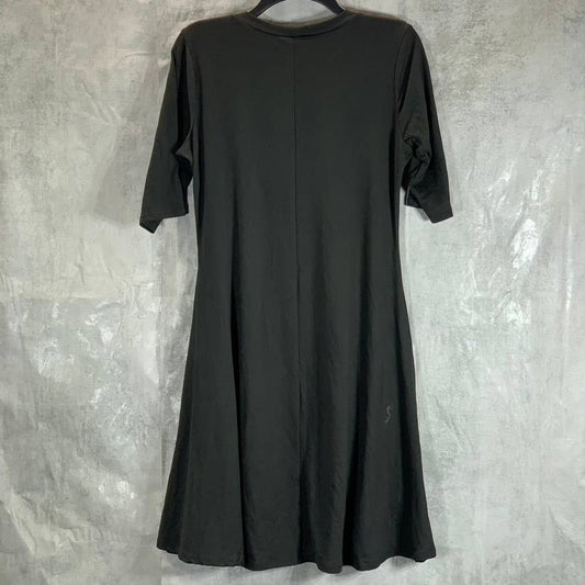 24SEVEN COMFORT APPAREL Women's Solid Black Scoop-Neck Elbow Sleeve Dress SZ XL