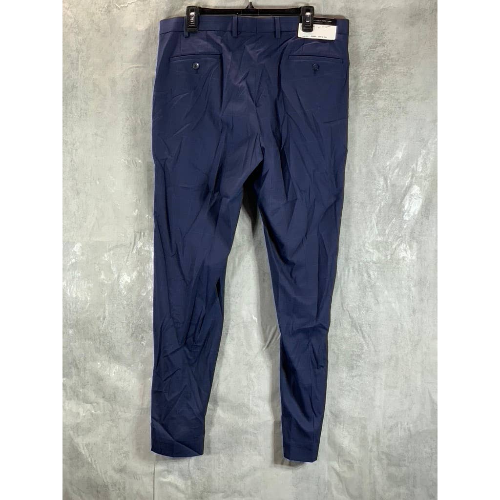 MARC NEW YORK Men's Navy Plaid Modern-Fit Flat Front Pants SZ 35X32