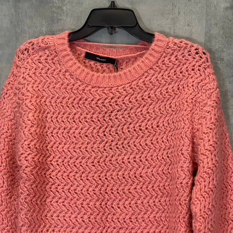 VERO MODA Women's Geranium Pink Freja Balloon Long Sleeve Crewneck Sweater SZ XS