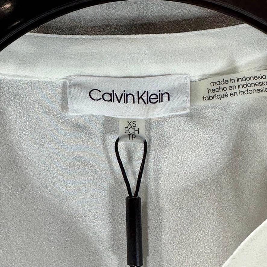 CALVIN KLEIN Women's Soft White V-Neck Smocked-Shoulder Popover Blouse SZ XS