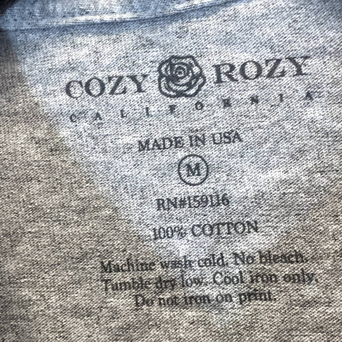 COZY ROZY Women's Heather Charcoal Graphic Crewneck Long Sleeve Raw Hem T-Shirt SZ M