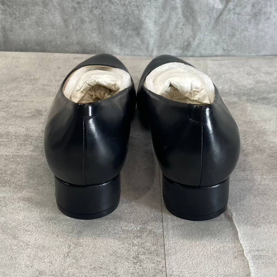 TROTTERS Women's Black Leather Jewel Memory Foam Almond-Toe Block-Heel Pumps