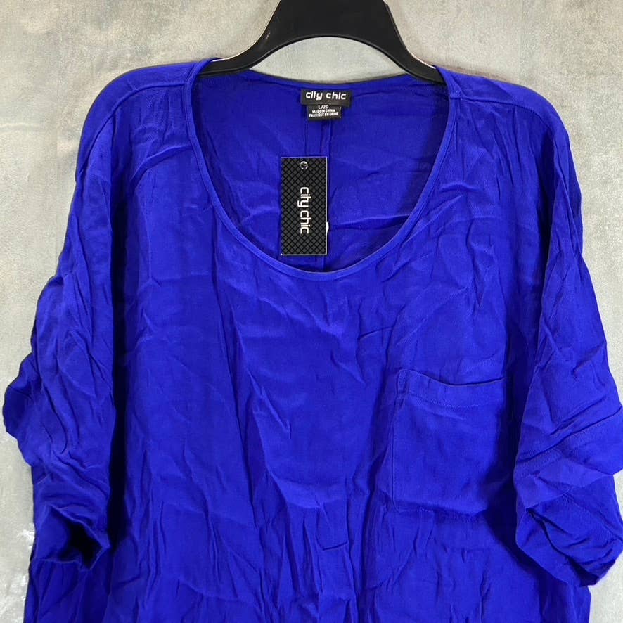 CITY CHIC Women's Plus Electric Blue Scoopneck Elbow Sleeve Hi-Low Top SZ L(20)