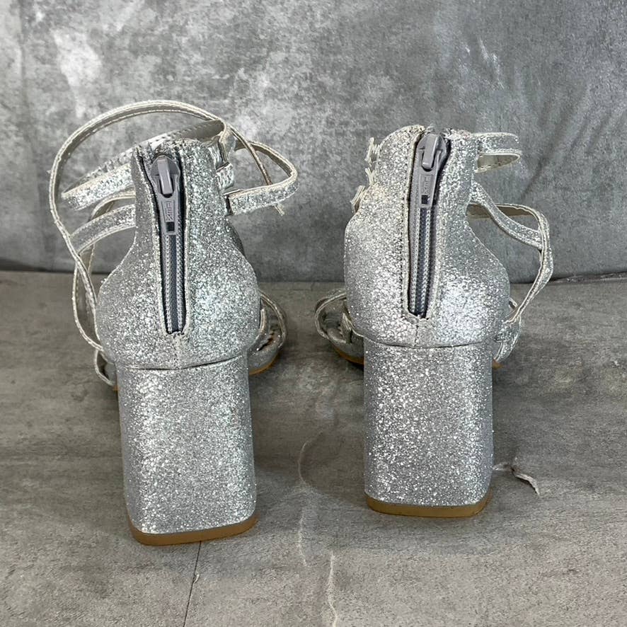 ZIGI SOHO Women's Silver Glitter Emila Strappy Square-Toe Sandals SZ 8