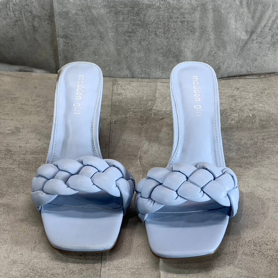 MADDEN GIRL Women's Blue Ribbon Gracy Braided Square-Toe Block-Heel Sandals SZ10