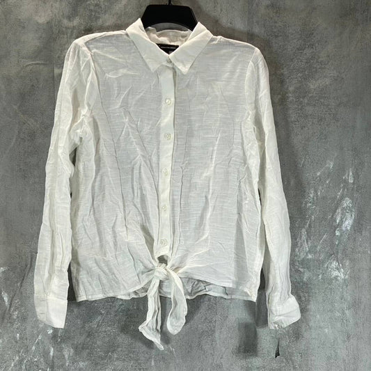 INC INTERNATIONAL CONCEPTS Women's Bright White Tie-Front Button-Up Top SZ S