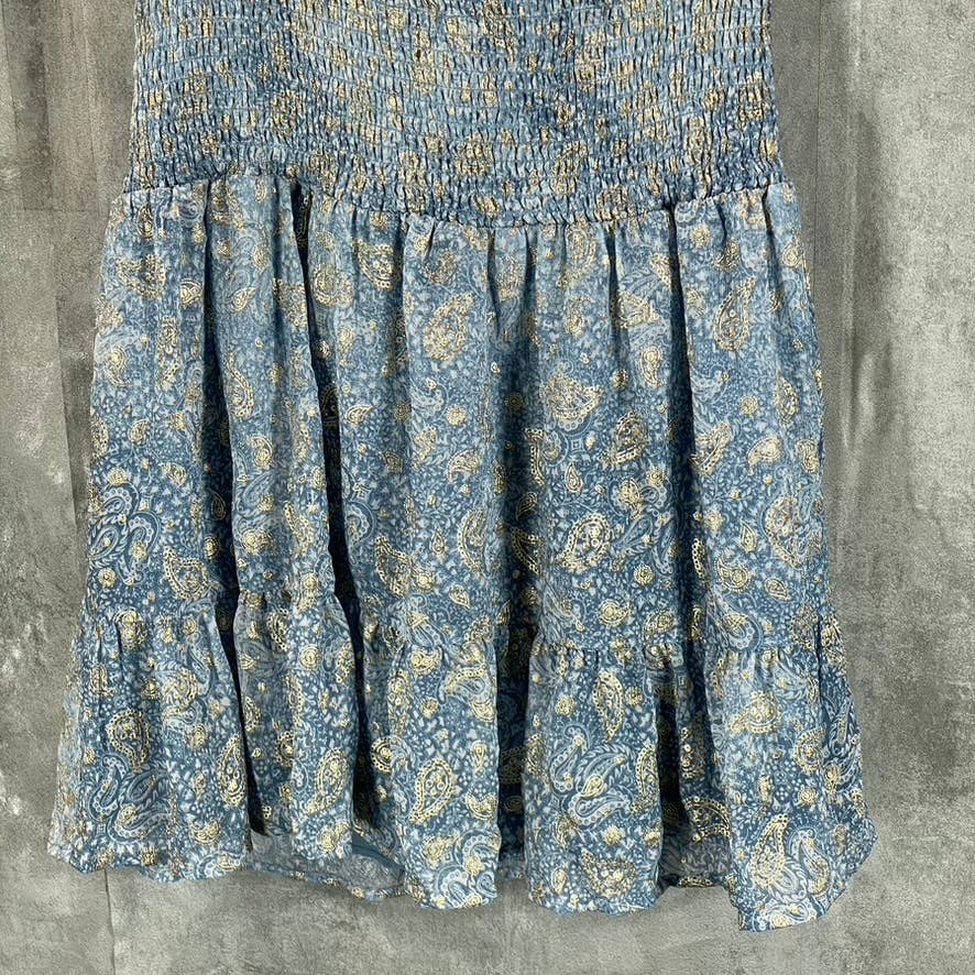 MICHAEL MICHAEL KORS Women's Petite Chambray Paisley Smocked Ruffle Dress SZ P/M