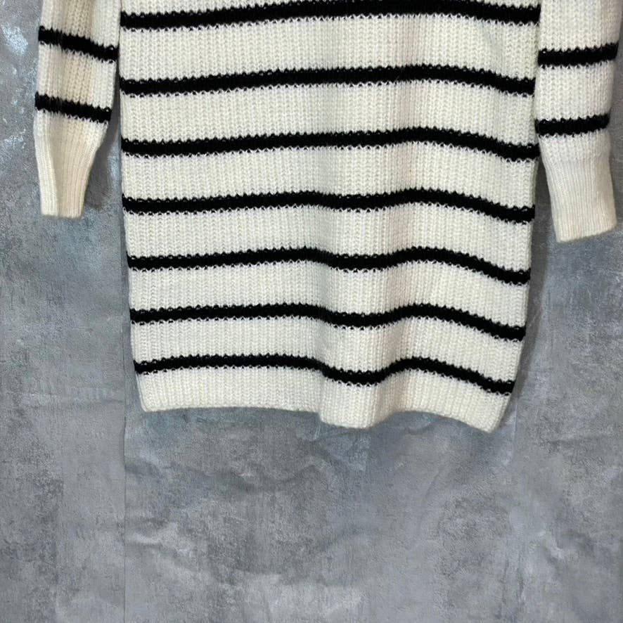 LA CLASSE COUTURE Women's Cream Striped Long Sleeve Mock-Neck Sweater Mini Dress SZ M