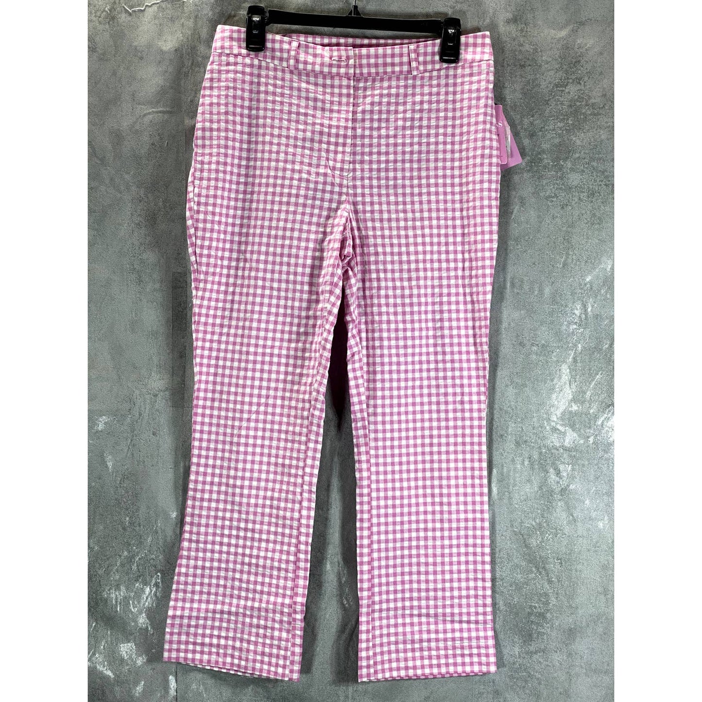 GUESS Women's Pink & White Vichy Gingham High-Rise Cropped Pants SZ L