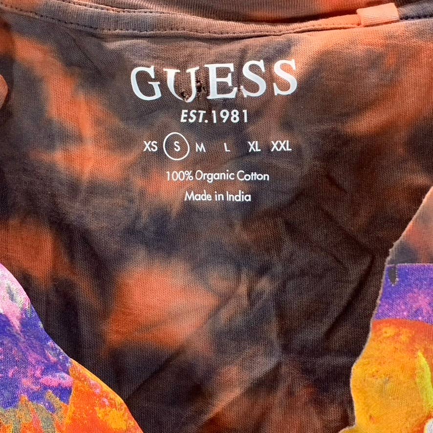 GUESS Women's Peach Berry Tie-Dye Dynamite Cropped Tie-Hem Cotton T-Shirt SZ S