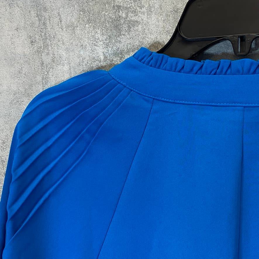 ALFANI Women's Vivid Sky Ruffled Mandarin Collar V-Neck Pleated Long Sleeve Top SZ XL