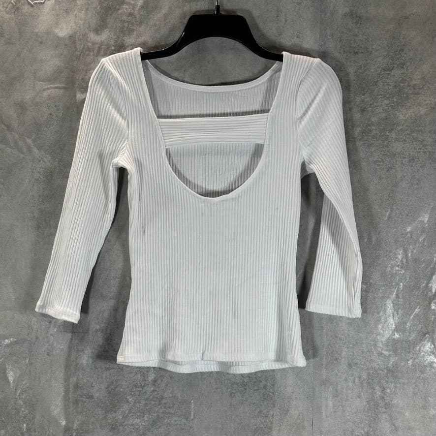 GUESS Women's Pure White Boatneck Vivi 3/4 Sleeve Cutout-Back Top SZ S