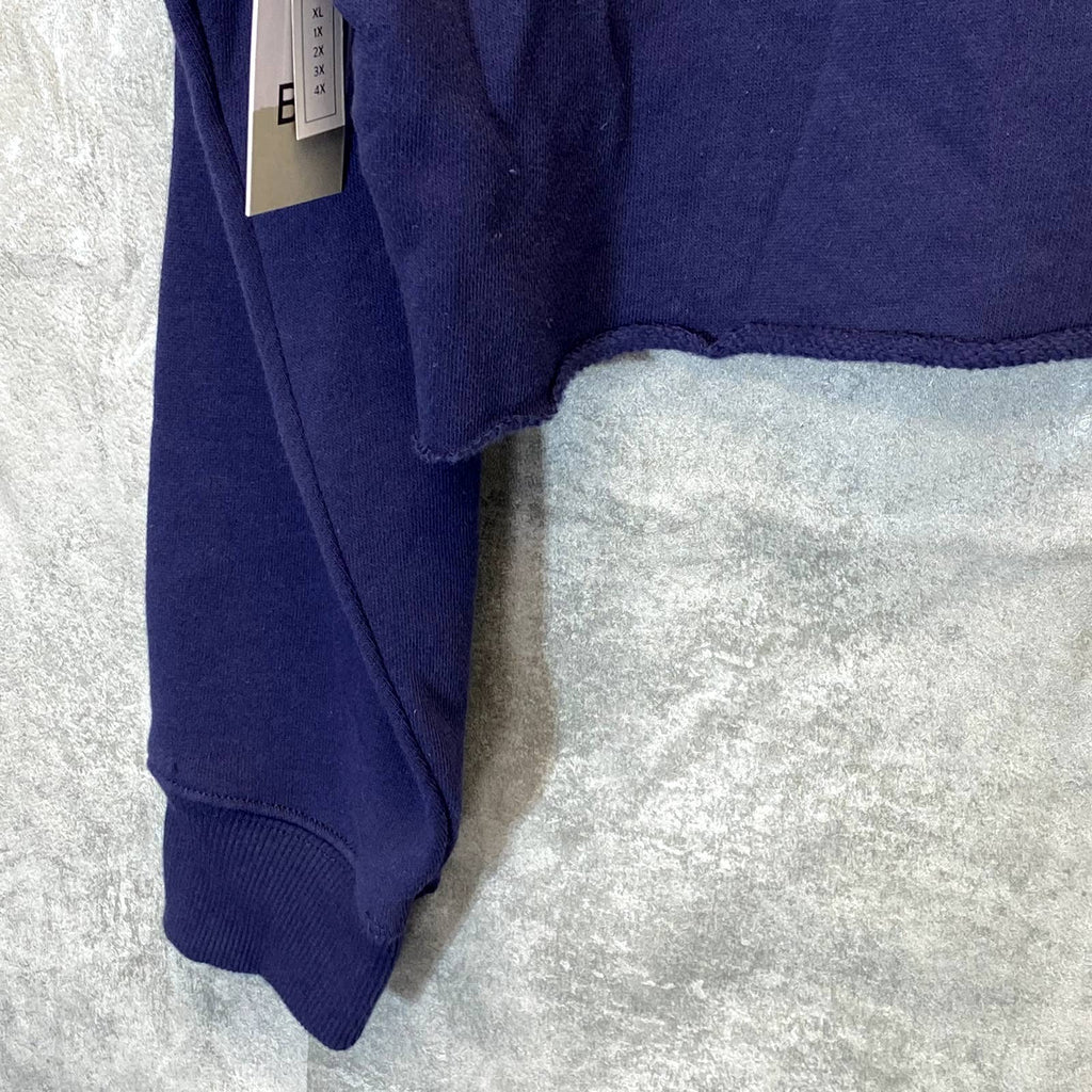 BP. Women's Navy New York Cutoff Graphic Long Sleeve Pullover Hoodie SZ S