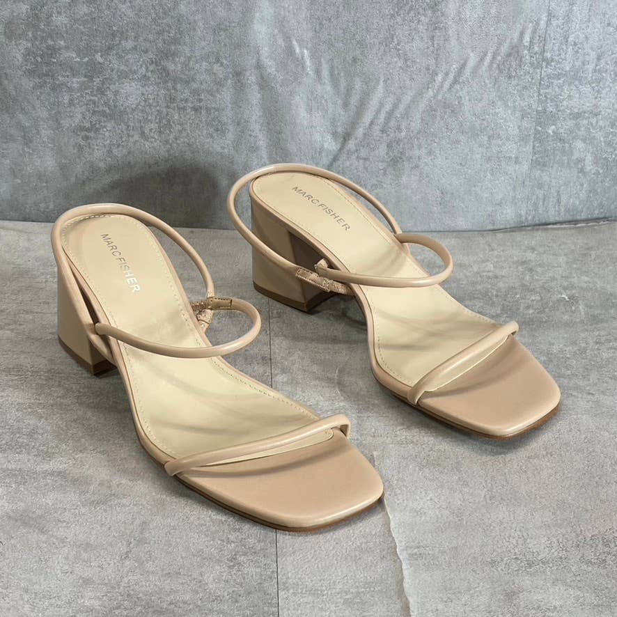 MARC FISHER Women's Light Latte Galvin Open-Toe Block-Heel Dress Sandals SZ 9