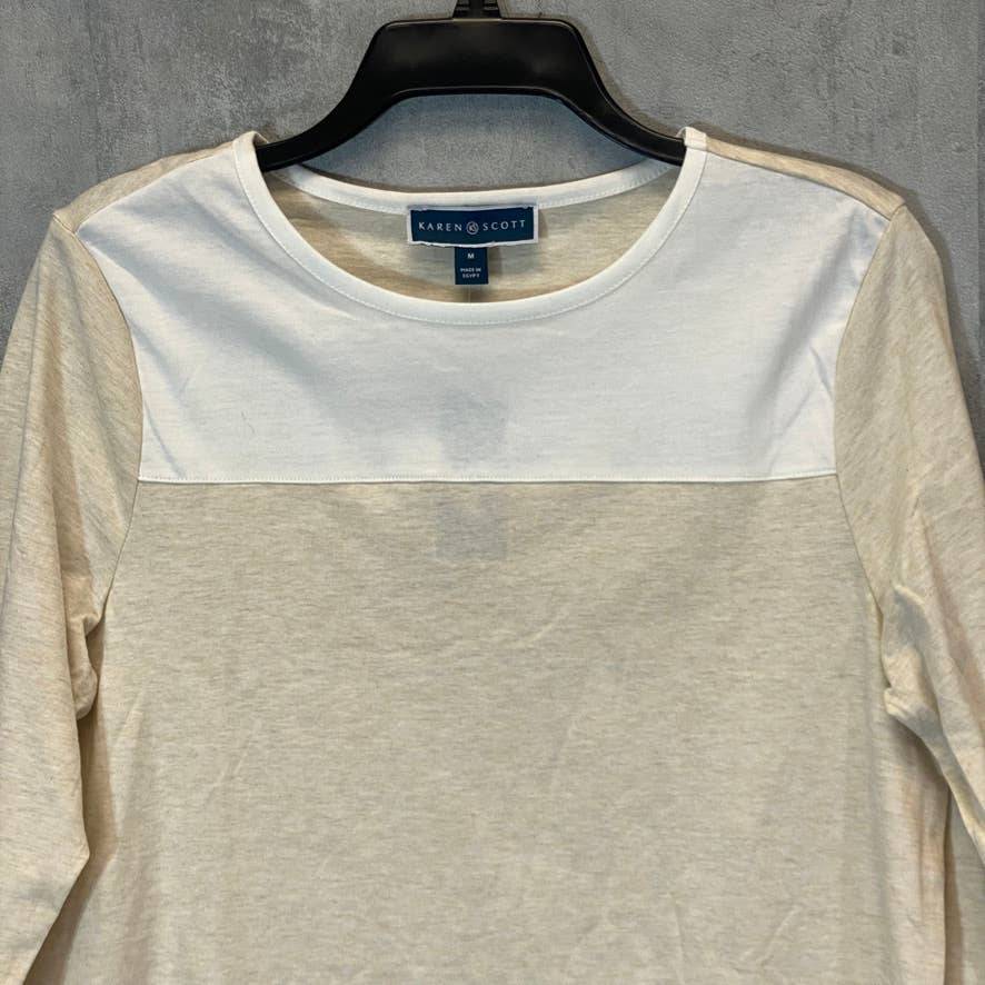 KAREN SCOTT Women's Oatmeal Colorblock Crewneck Long Sleeve Tunic Top SZ M