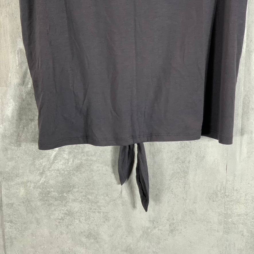 ID IDEOLOGY Women's Charcoal Crewneck Short-Sleeve Tie-Front Hem Top SZ S