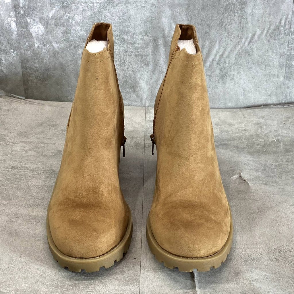 SUN+STONE Women's Taupe Micro Morghan Lug-Sole Block-Heel Booties SZ 10