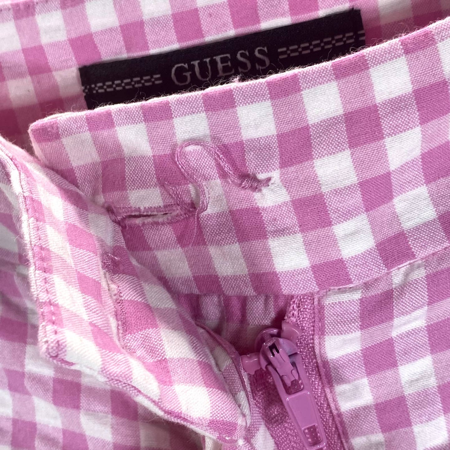 GUESS Women's Pink & White Vichy Gingham High-Rise Cropped Pants SZ L