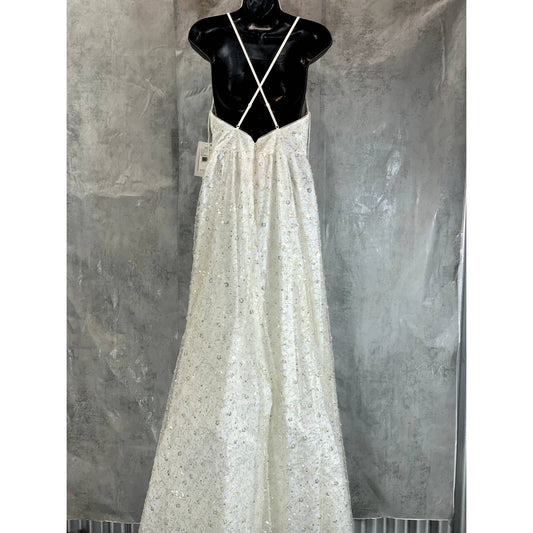 AIDAN By AIDAN MATTOX Women's Ivory Embroidered V-Neck Spaghetti Strap Ball Gown