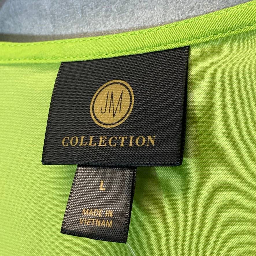 JM COLLECTION Women's Parrot Green Surplice-Neck Tie-Cuff Smocked-Hem Blouse SZ L