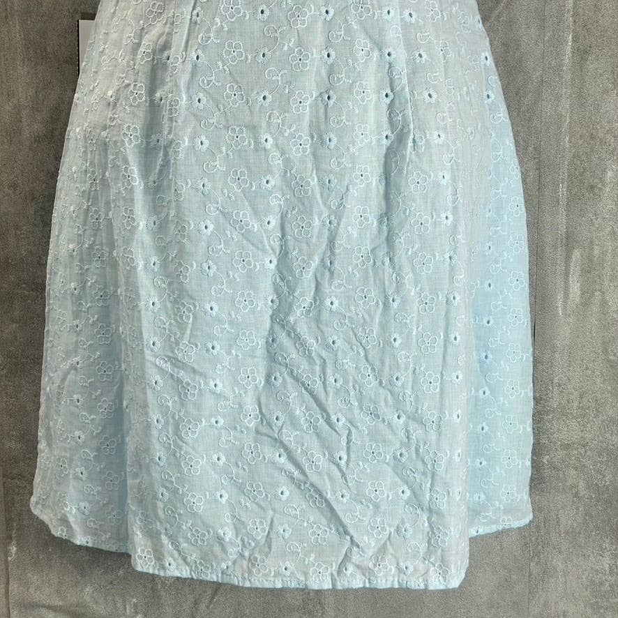 B. DARLIN Juniors' Light Blue Floral Embroidered Puff-Sleeve Mini Dress SZ 3/4