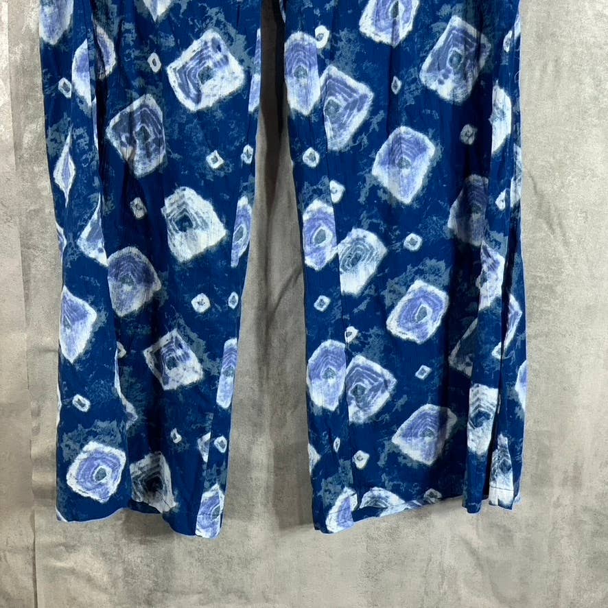 STYLE & CO Women's Blue Printed Mid-Rise Drawstring Wide-Leg Pull-On Pants SZ M