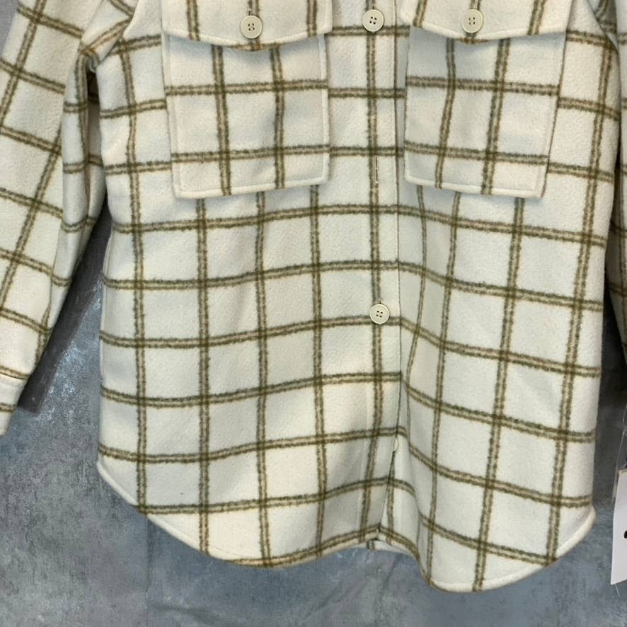TREASURE & BOND Women's Ivory Carsonpane Plaid Puff Sleeve Shirt Jacket SZ S