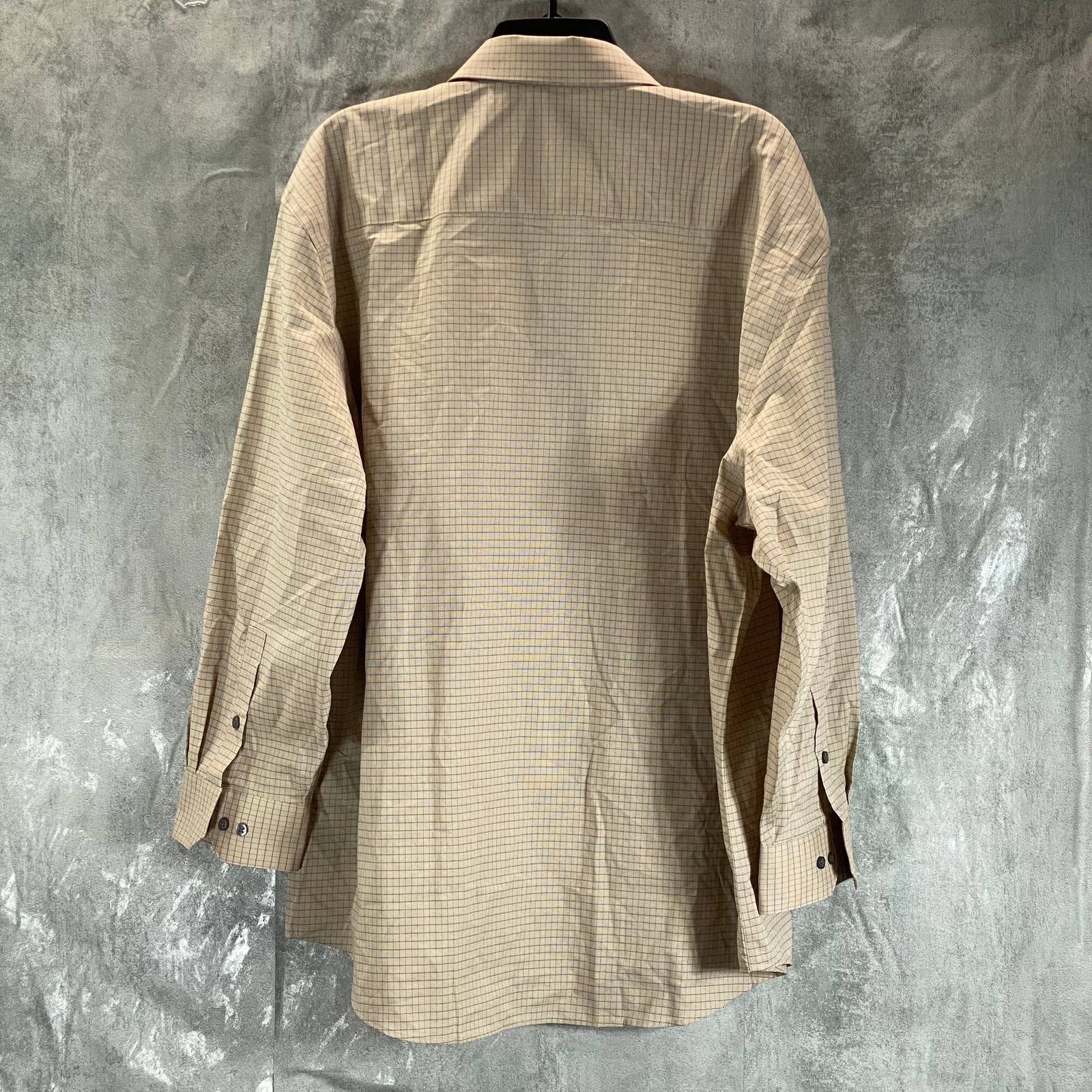 ALFANI Men's Tan Mini Check Regular-Fit Button-Up Long-Sleeve Shirt SZ XL