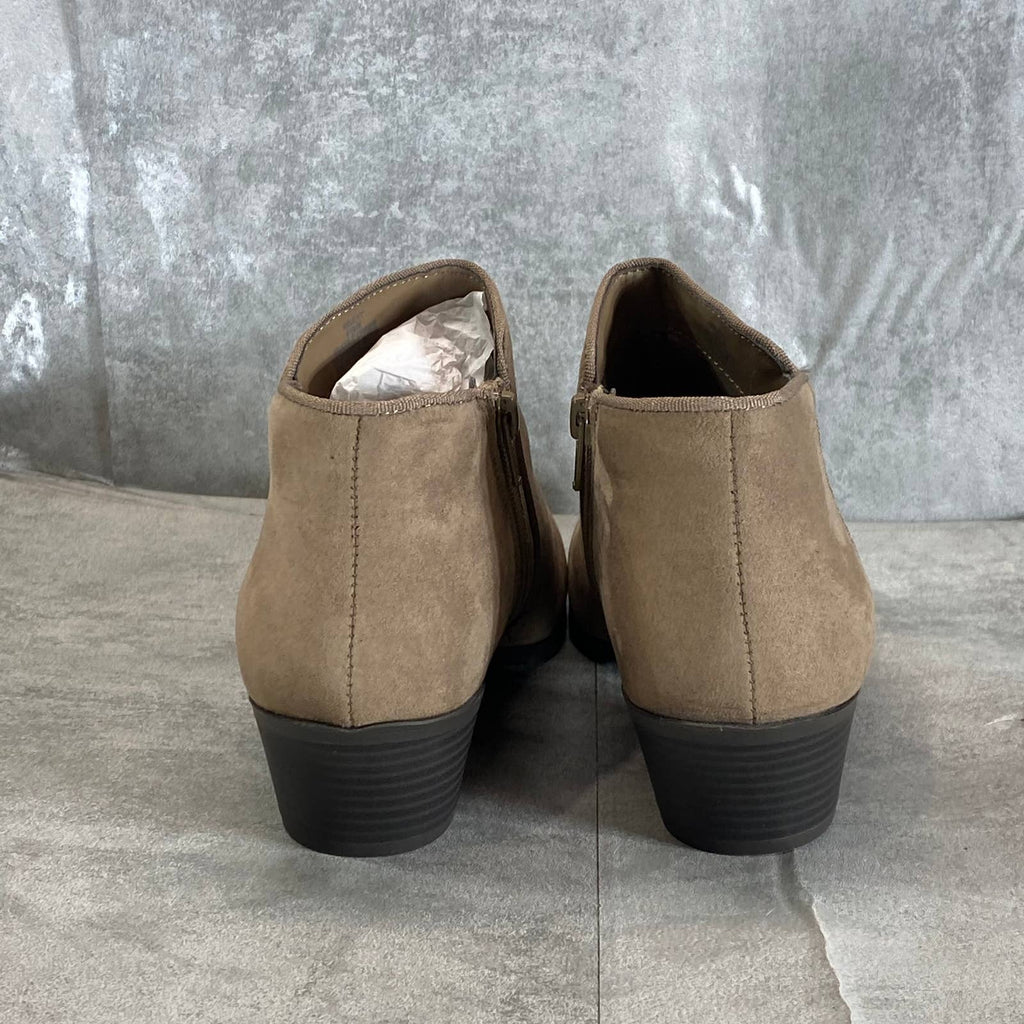 STYLE & CO Women's Taupe Micro Wileyy Almond-Toe Block Heel Ankle Booties SZ 9.5