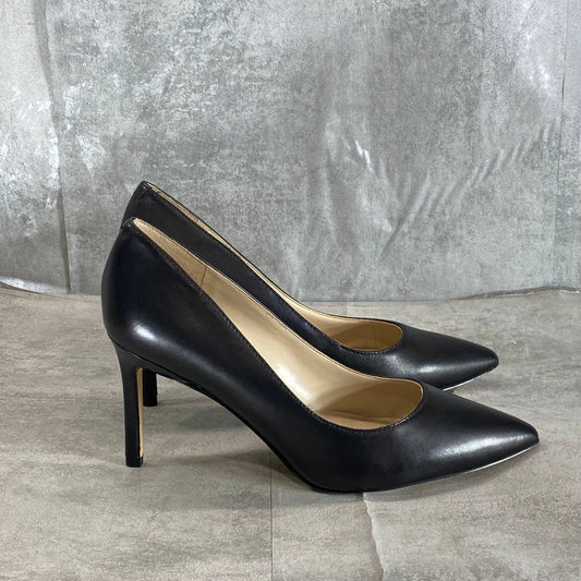 NINE WEST Women's Black Leather Tatiana Pointed-Toe Stiletto Pumps SZ 9.5