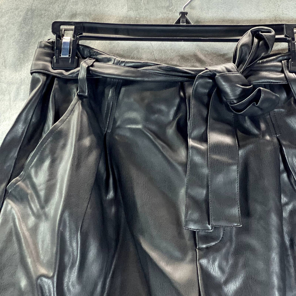 LUCY PARIS Women's Black Faux-Leather Belted Smocked-Waist Pull-On Shorts SZ XS