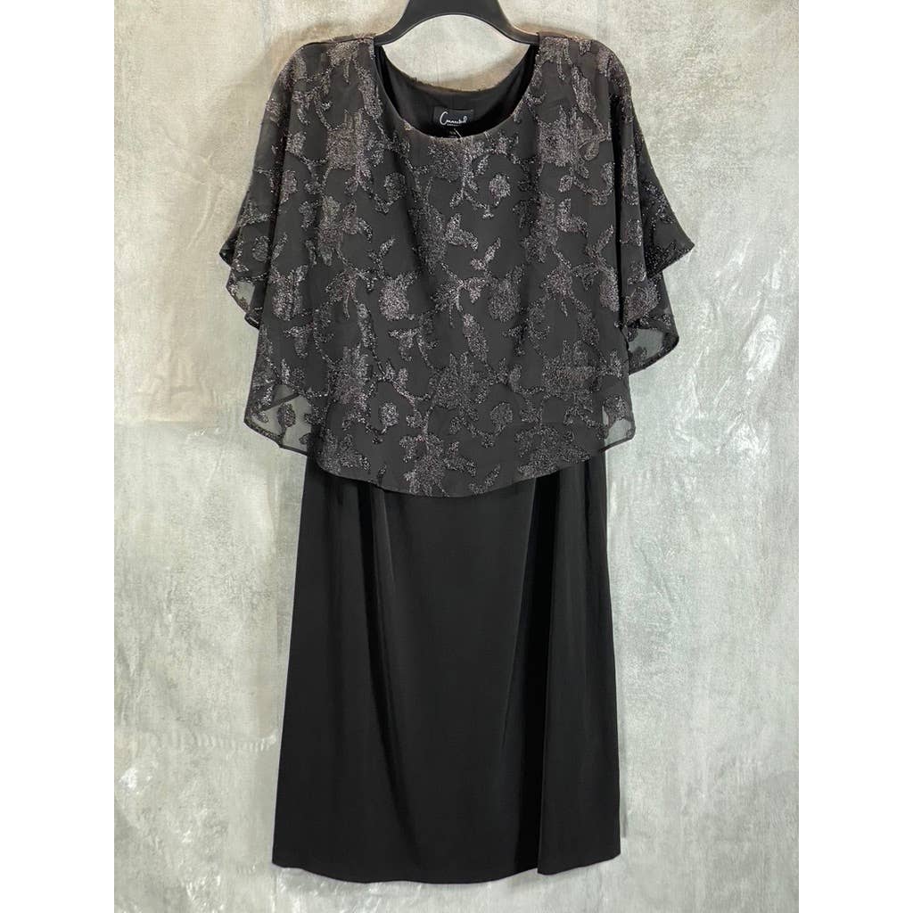 CONNECTED APPAREL Women's Plus Black Chiffon Burnout Floral Glitter Dress SZ 14W