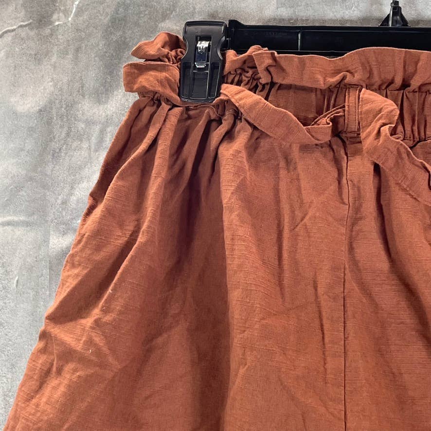 AND NOW THIS Women's Mocha Belted Paperbag Waist Pull-On Shorts SZ M