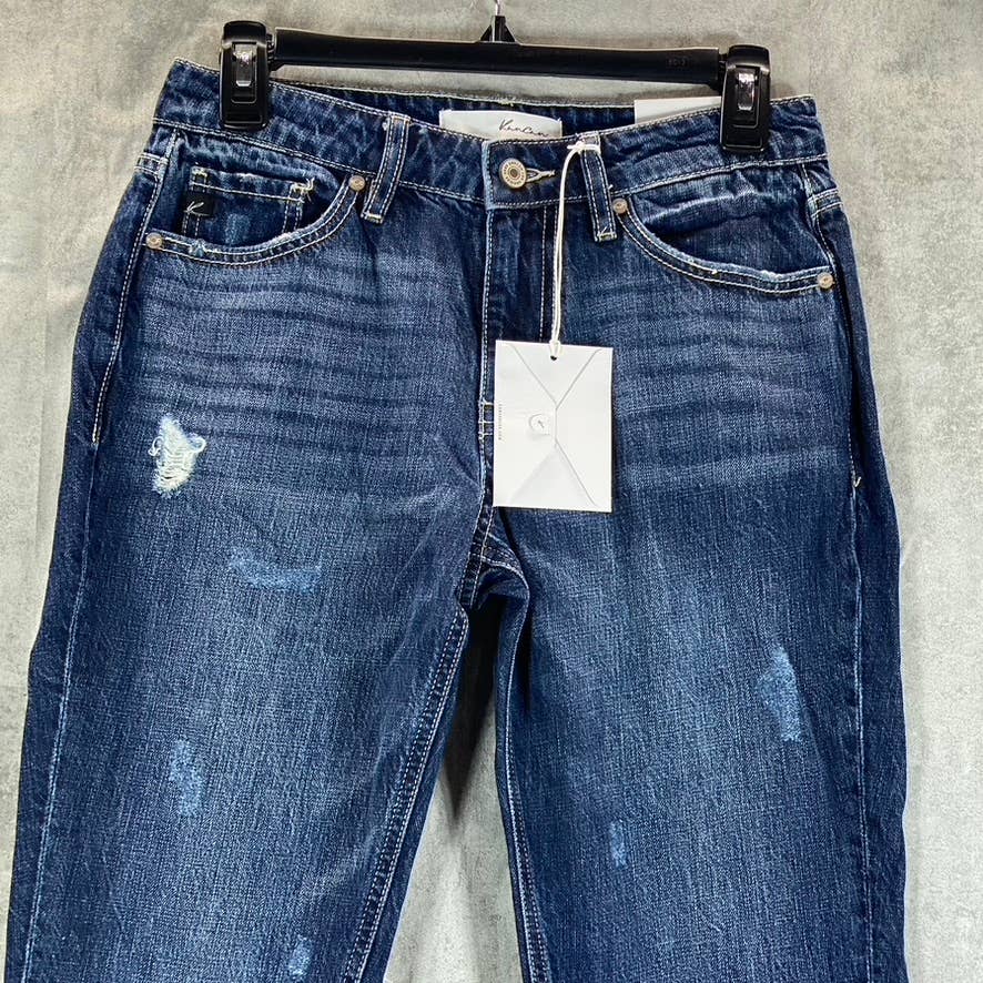 KANCAN Women's Blue High-Rise Boyfriend Distressed Denim Jeans SZ 1/24