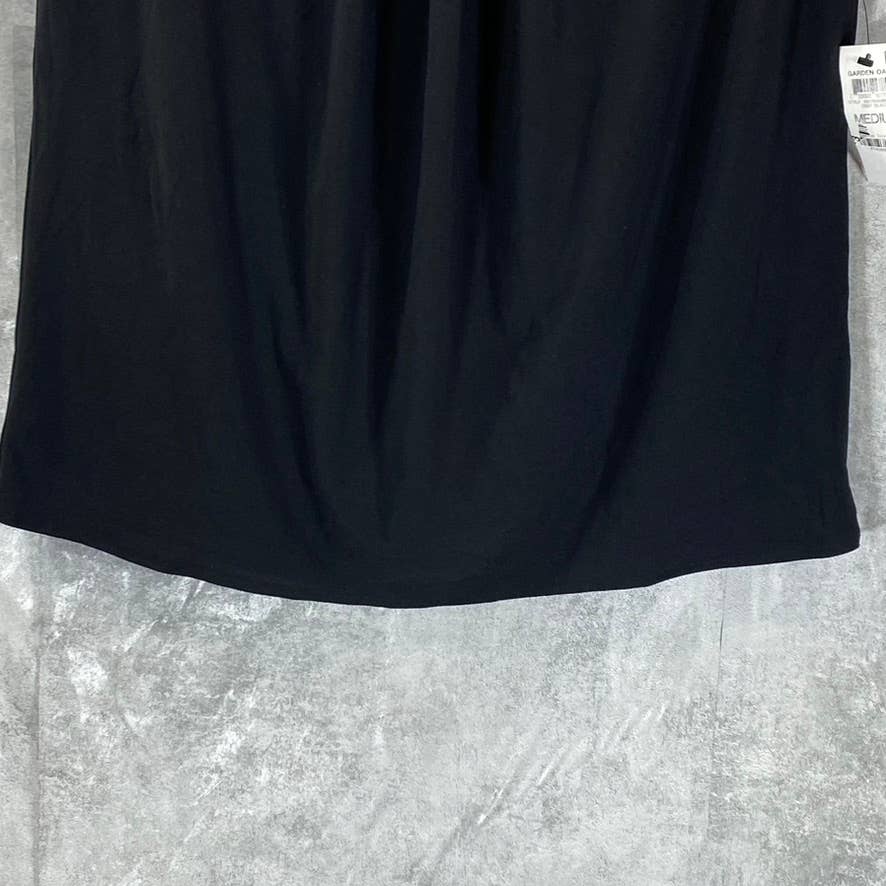 ALFANI Women's Deep Black Pleated Crewneck Cap-Sleeve Top SZ M