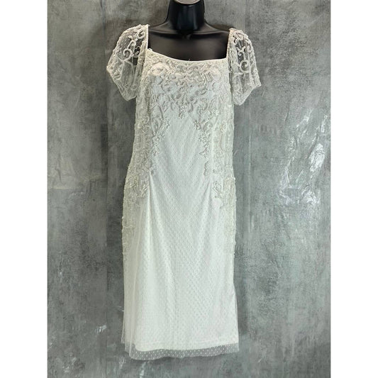 ADRIANNA PAPELL Women's Ivory Bead Embellished Off-The-Shoulder Dress SZ8