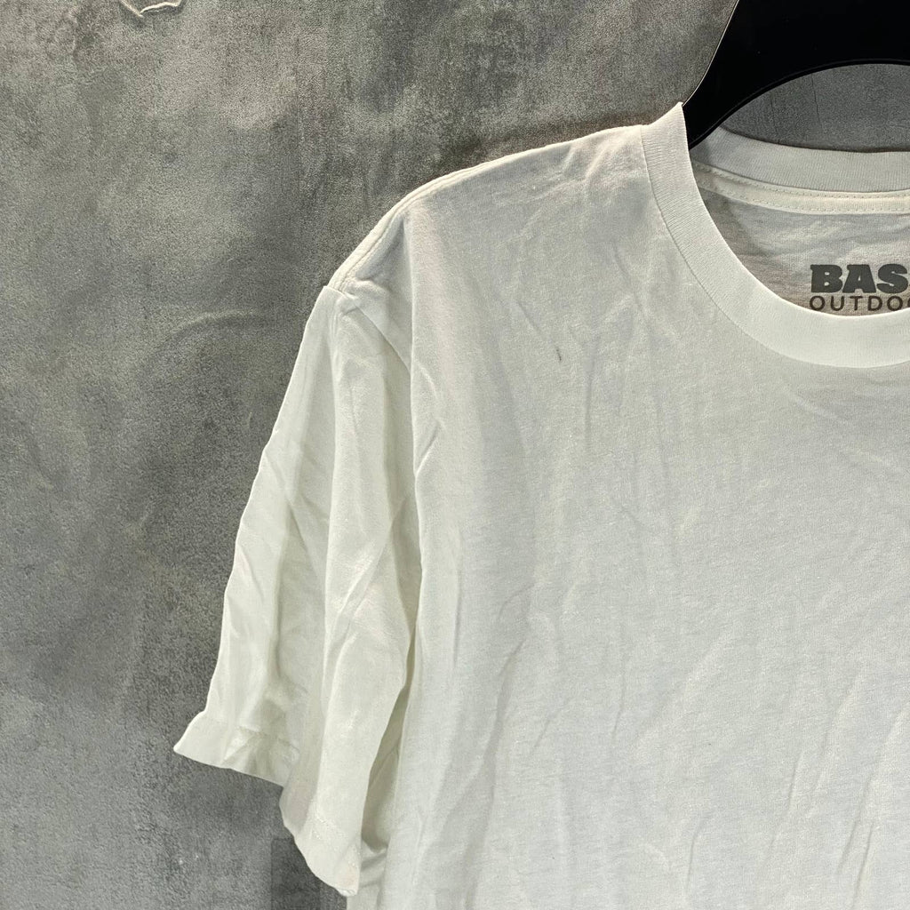 BASS OUTDOOR Men's Snow White Crewneck Antlers Mountain Logo Graphic T-Shirt SZL